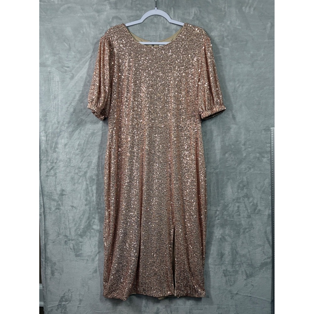 Baltic Born Rose Gold Sequin Short Sleeve Midi Dress Slit 1X STD13119AX